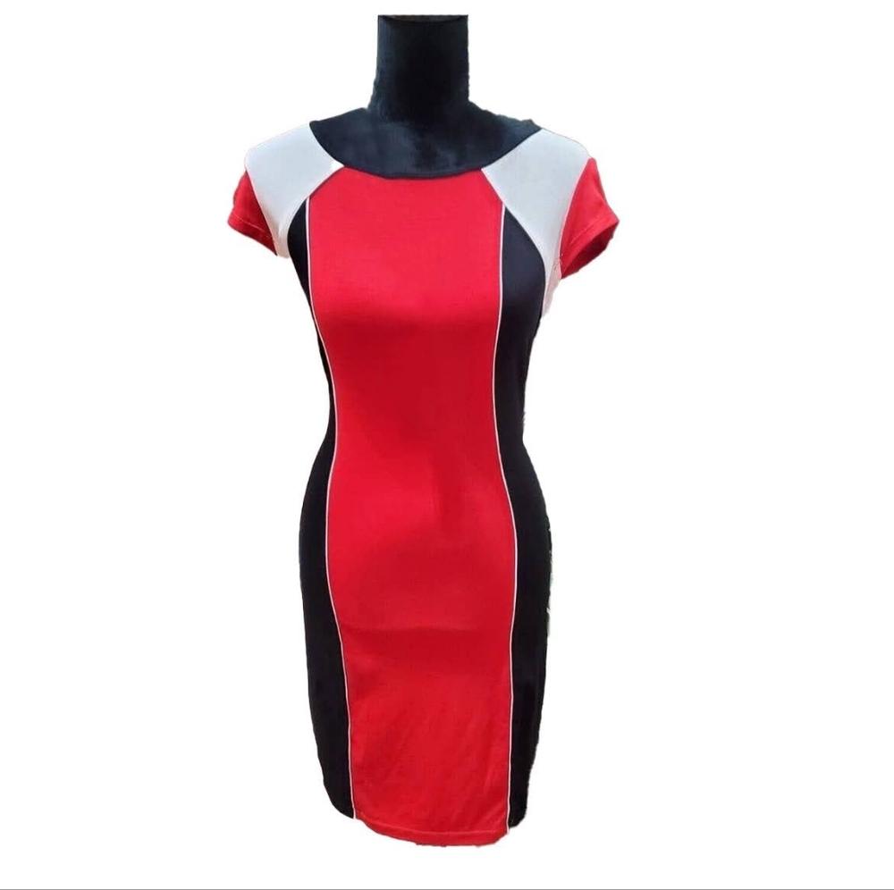 Express Cap Sleeve Mini Dress - Stretch, Color Block - Size M